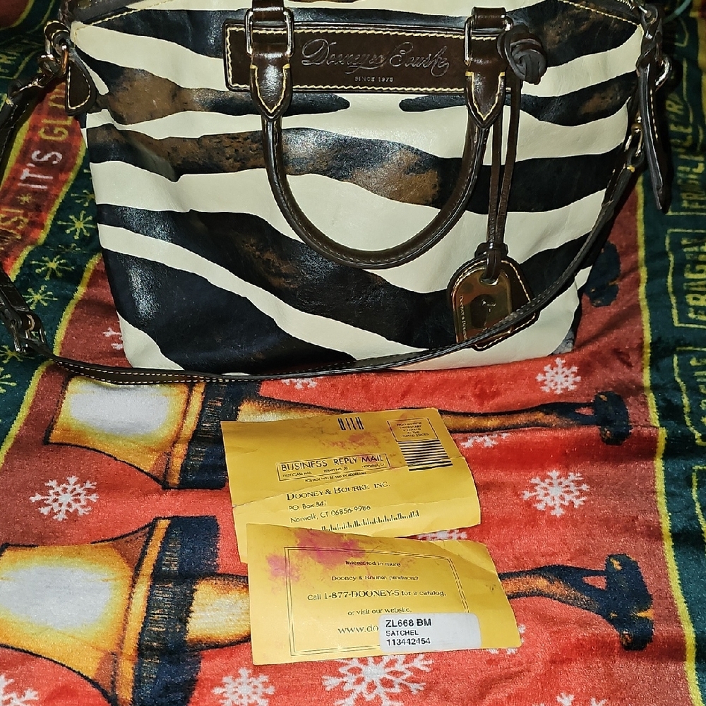 Dooney & Bourke Black, Cream & Brown Zebra-Stripe Leather Satchel - Picture 7 of 8